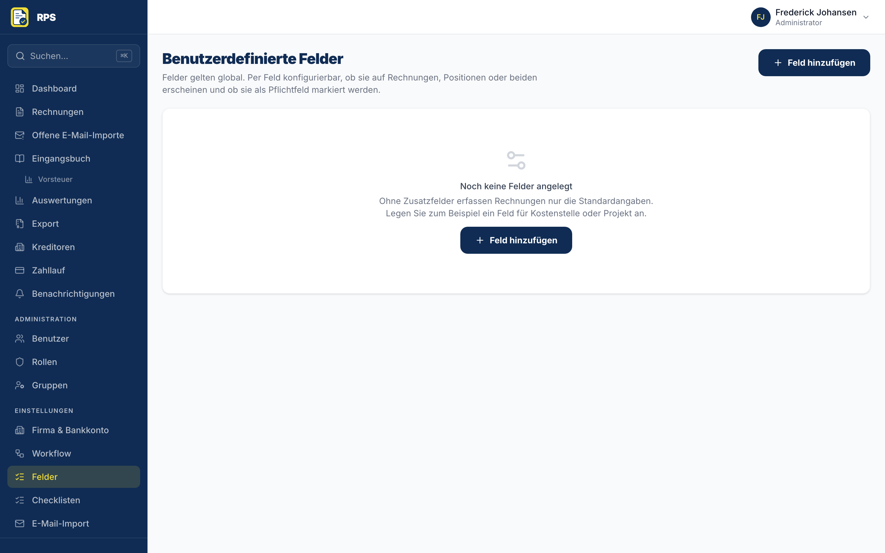 Eigene Felder für Kostenstellen und Projektnummern