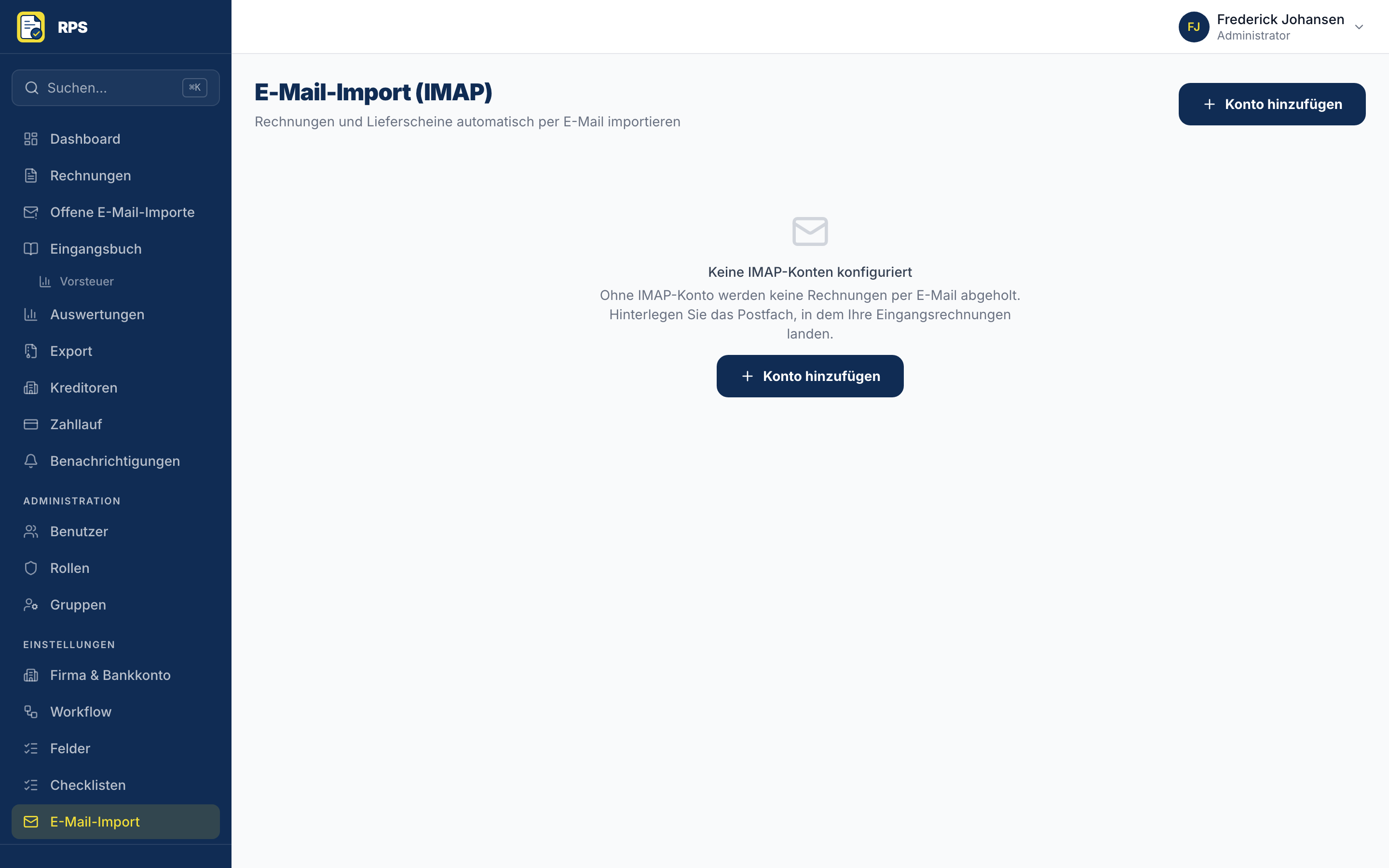 Einstellungen der Postfachanbindung für den Rechnungseingang