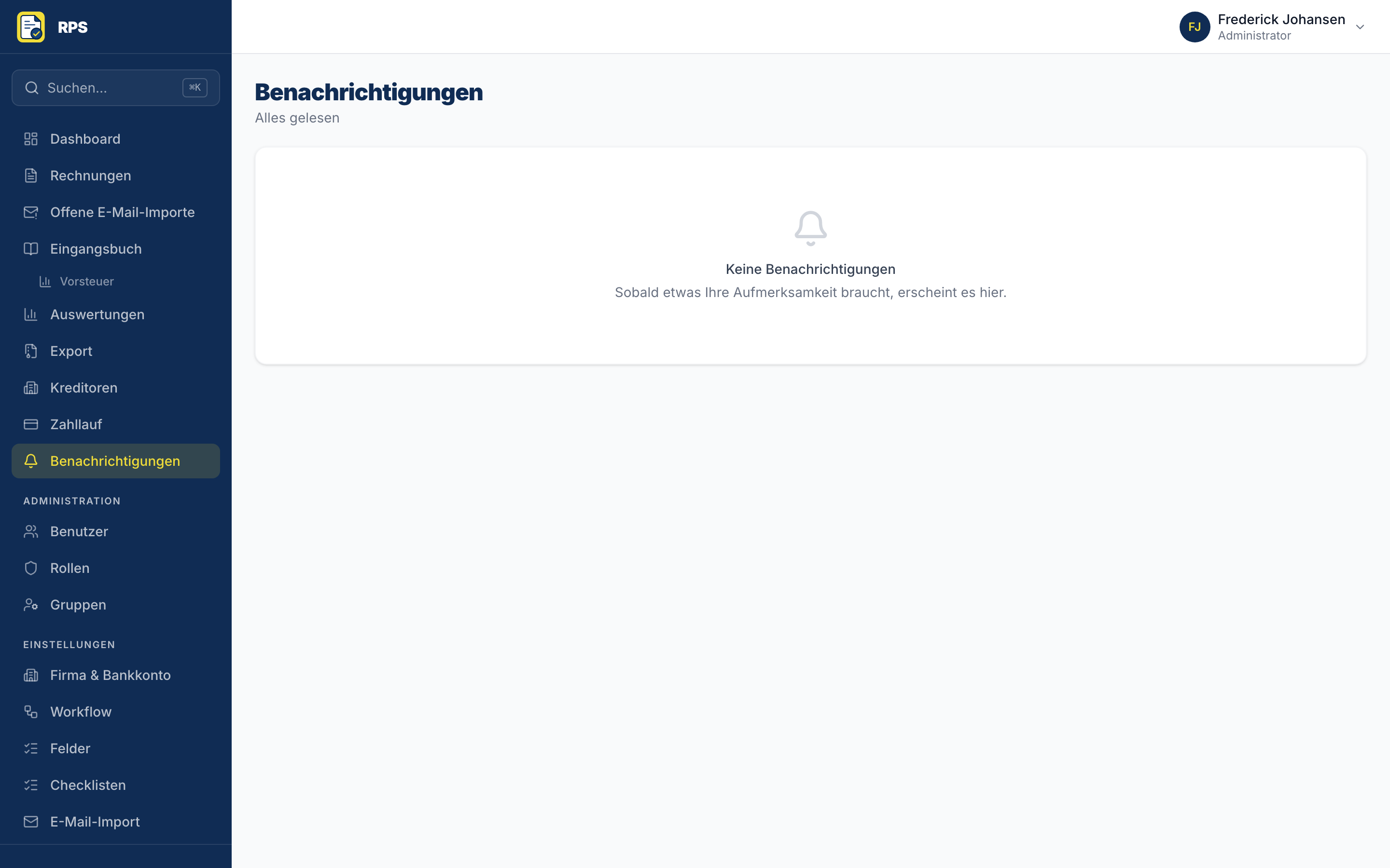Übersicht der Benachrichtigungen zu Zuweisungen und Skontofristen